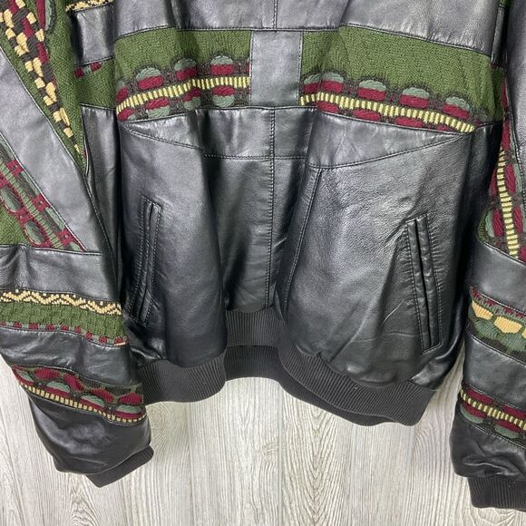 Vintage Ledge New York Milano Leather Knit Pullover Bomber Jacket Size XXL Green - Picture 5 of 12